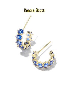 Cailin Gold Huggie Earrings in Blue Crystal
